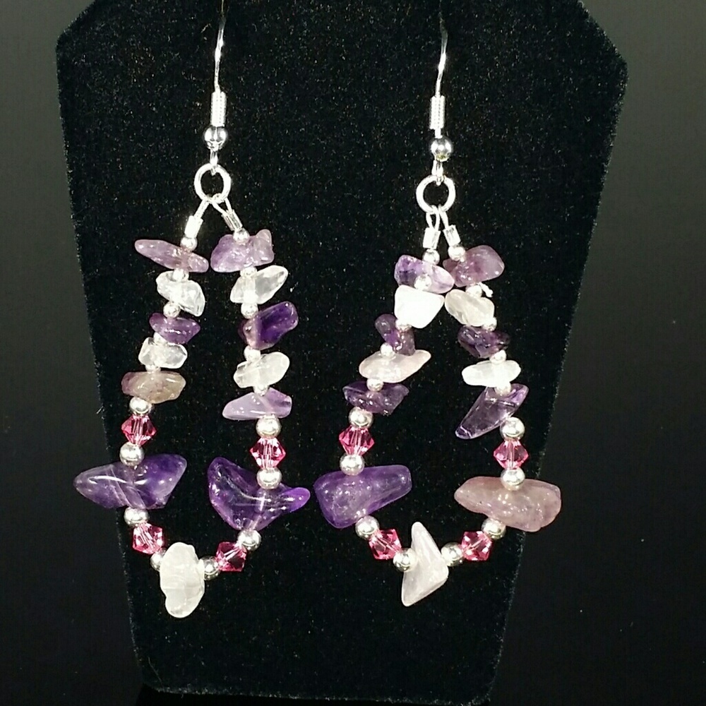 Amethyst & Rose Quartz Dangle Earrings NWOT